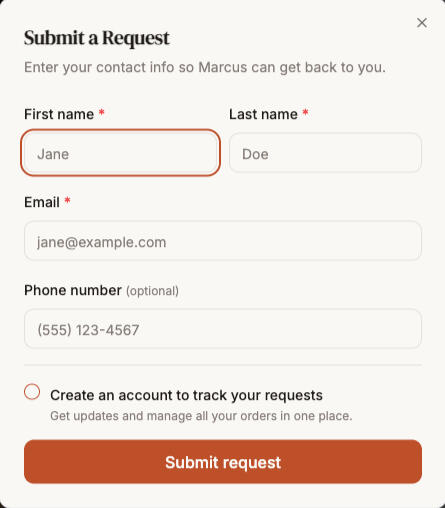 Example request form for flexibility